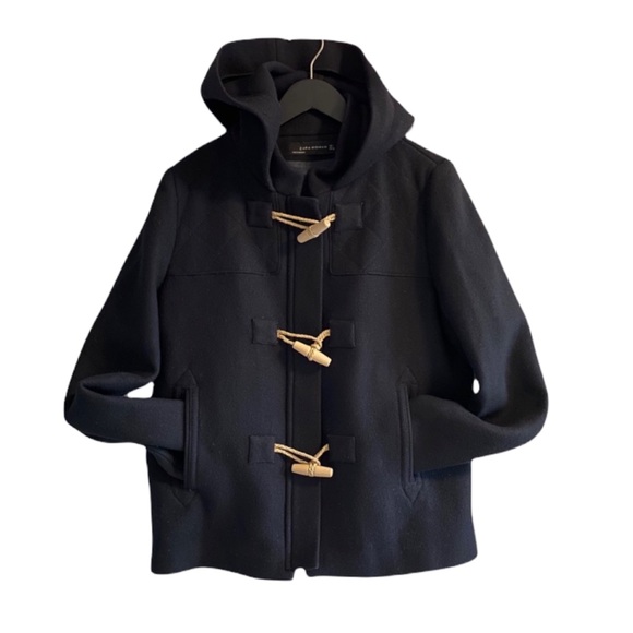Zara Navy Wool Blend Toggle Hooded Jacket - Picture 1 of 15